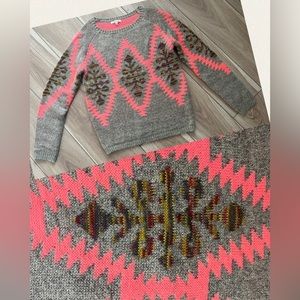 Tea n Rose🦩Bright Coral neon Aztec sweater Size:S/M